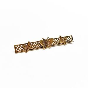 Vintage Gold Tone Butterflies Small Bar Pin Brooch, 2-Inch